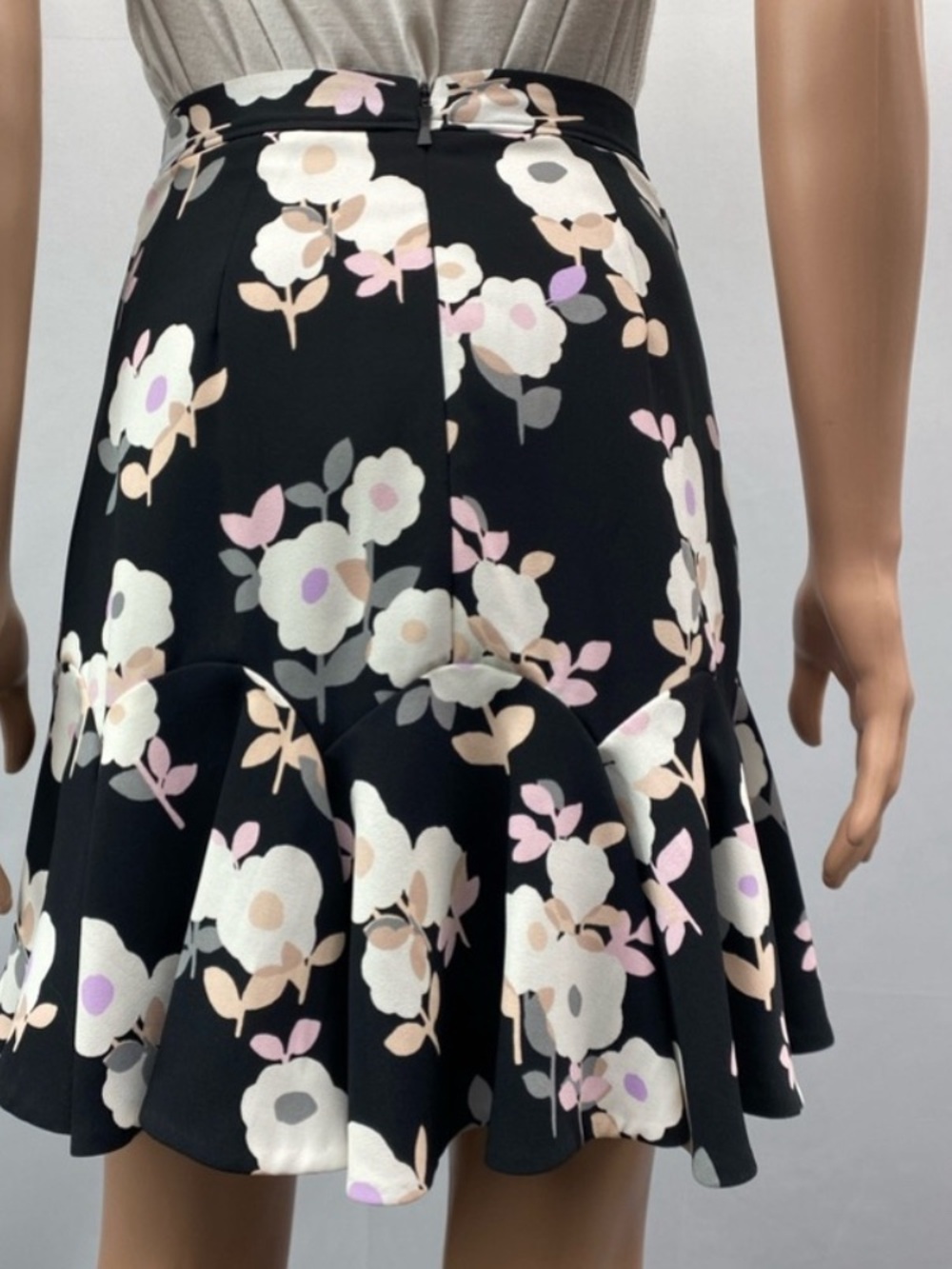 kate spade Black Floral Ruffled Circle Skirt with Pink and Cream Blooms #12